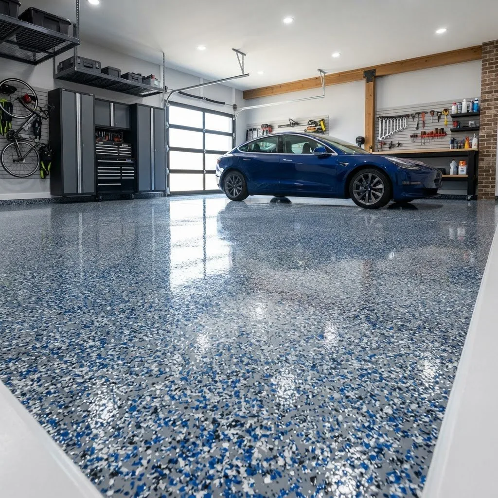 Flake system garage floor