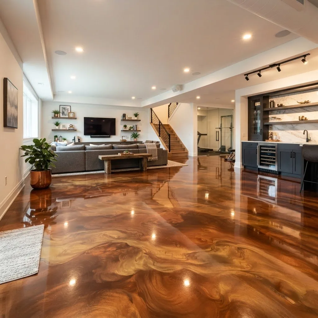 Metallic basement floor